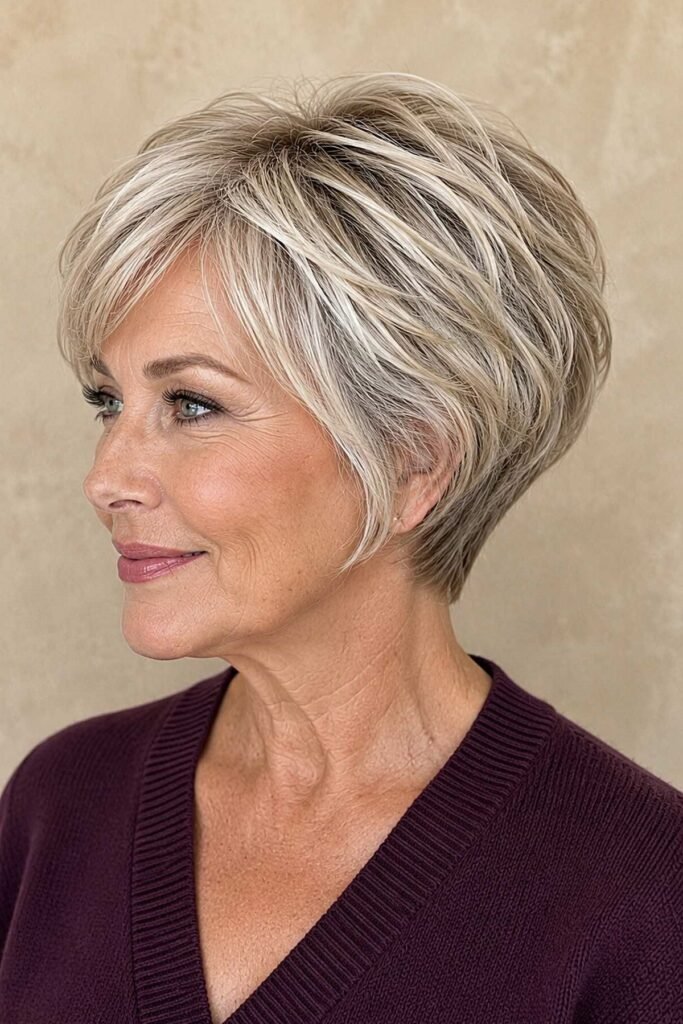 3. Stacked Textured Pixie Bob with Side-Swept Fringe