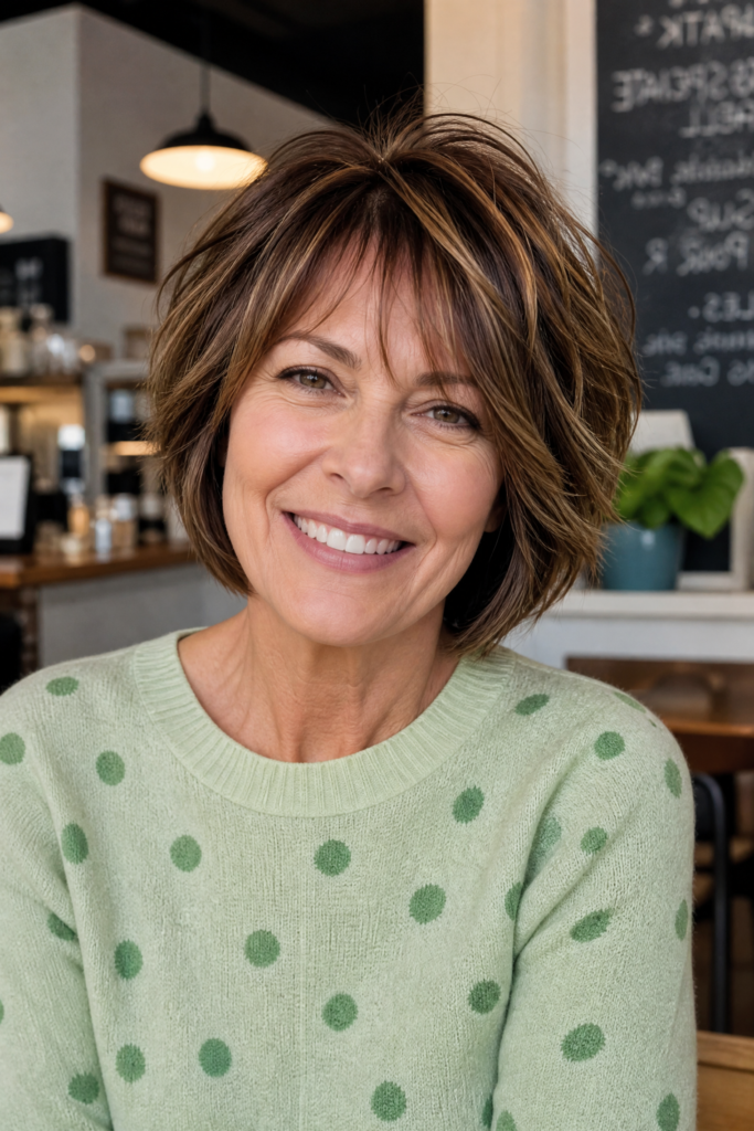 3. Textured Layered Bob with Wispy Bangs