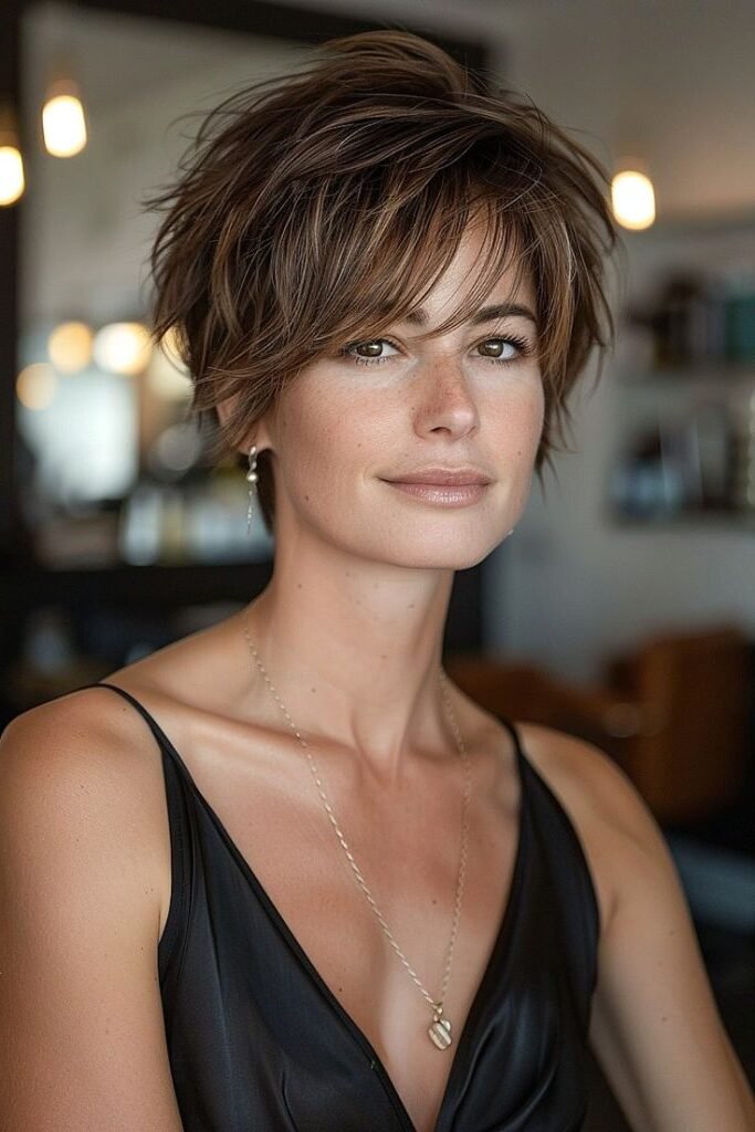 3. Textured Pixie Cut with Long Side Fringe