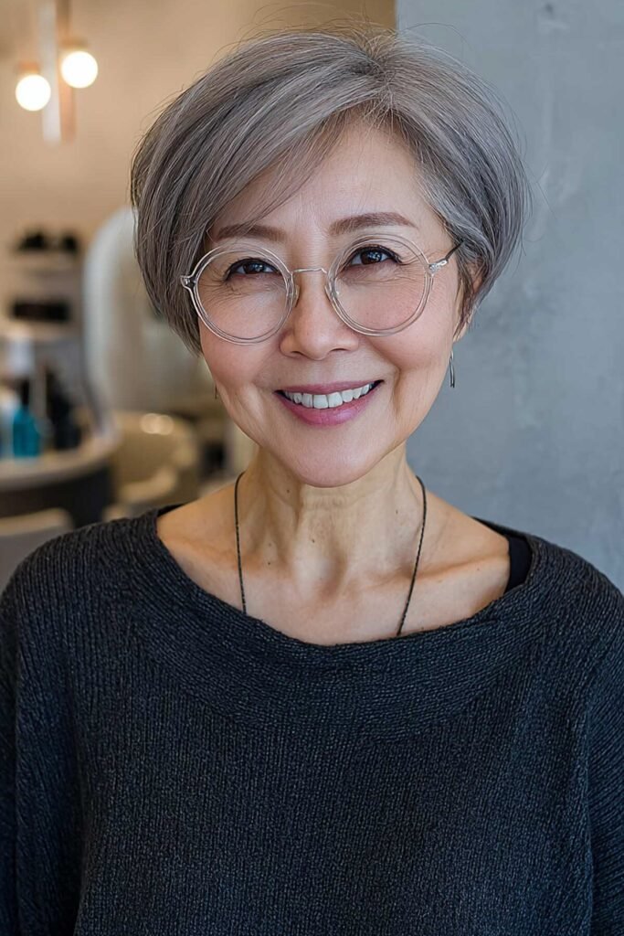 3. Voluminous Grey Wedge Bob with Side Part