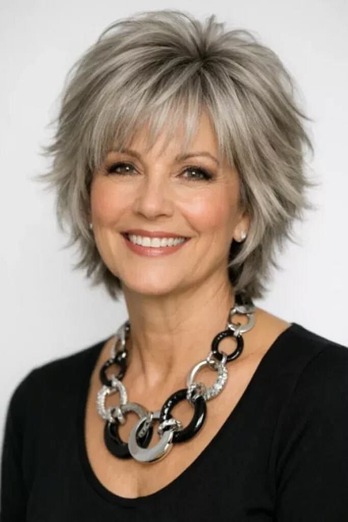 4. Feathered Silver Shag Cut with Wispy Fringe