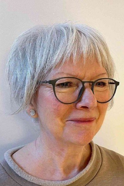 4. Short Feathered Silver Pixie with Bangs