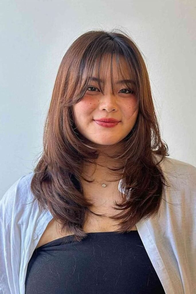 4. Soft See-Through Wispy Bangs with Face-Framing Layers