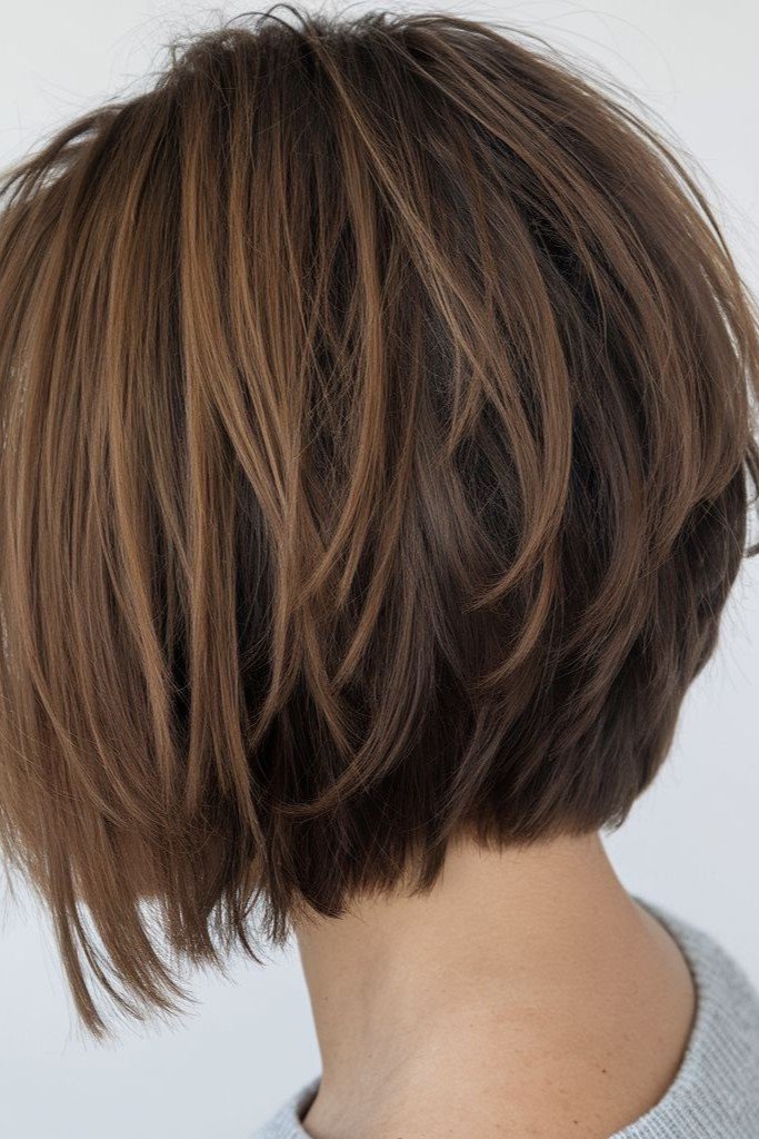 4. Tousled Layered Chestnut Brown Stacked Bob