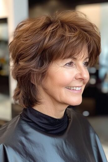 4. Warm Chestnut Brown Soft Shag with Layered Side Bangs