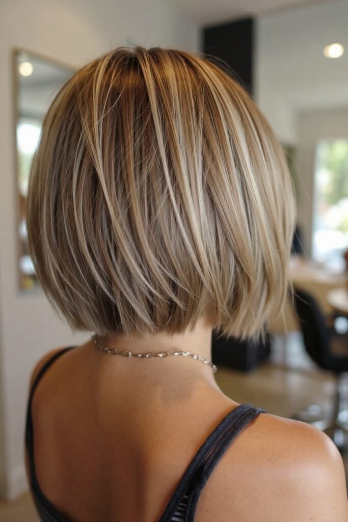 5. Back View of Layered Blonde Balayage Short Bob
