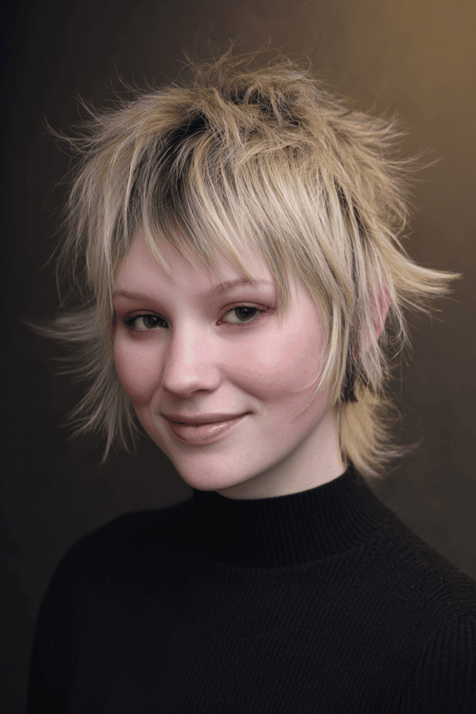 5. Edgy Feathered Blonde Shag Pixie with Piecey Bangs