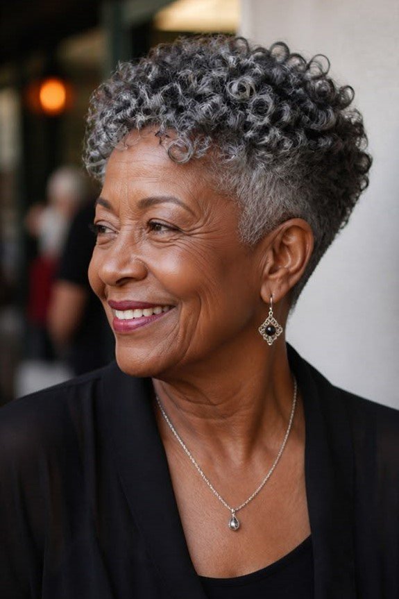 5. High-Top Tapered Pixie with Silver Curls