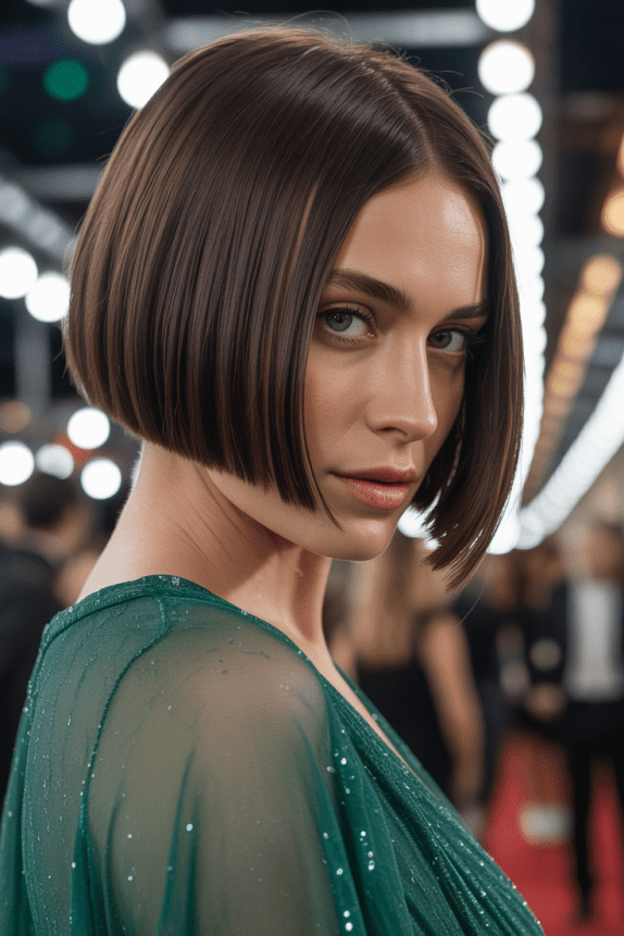 5. Sharp Blunt Cut Dark Brown Bob
