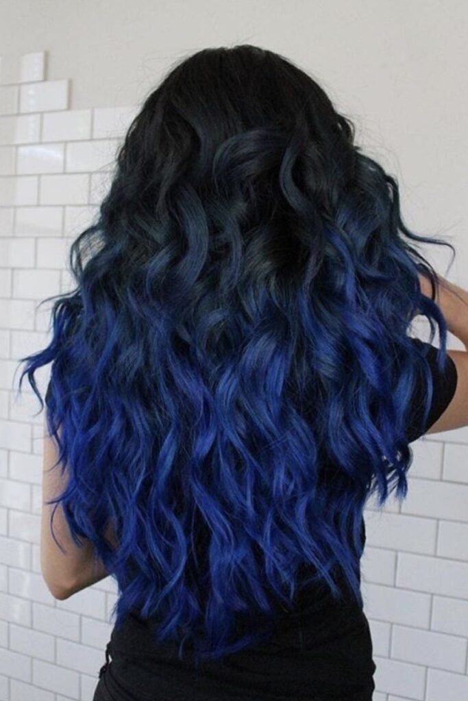 5. (Shoulder-Length Chocolate Brown Hair with Electric Blue Peek-a-Boo Highlights)