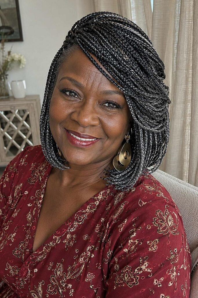 5. Side-Swept Braided Bob with Silver Highlights