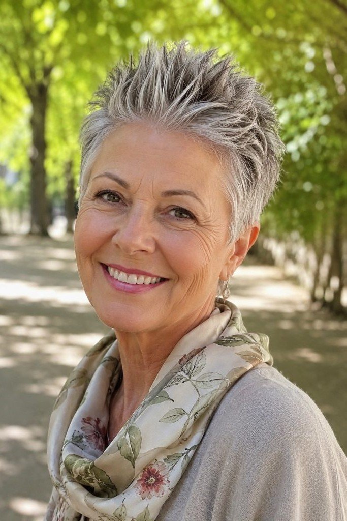 5. Soft Spiky Grey Pixie with Tapered Sides