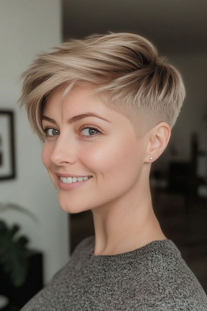 5. Tapered Blonde Undercut Pixie with Long Top Layers