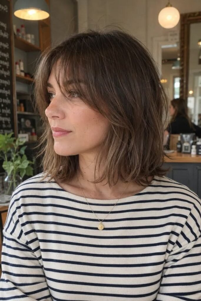 5. Textured Wavy Medium Bob with Wispy Curtain Bangs