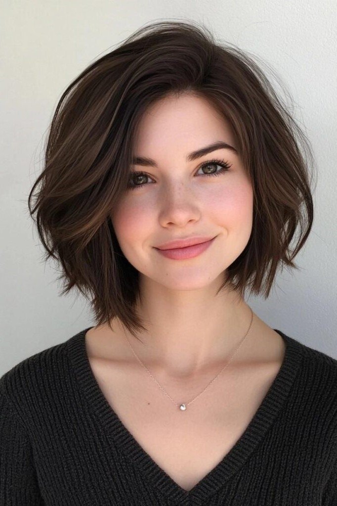 5. Tousled Deep Brown Side-Swept Crop Bob