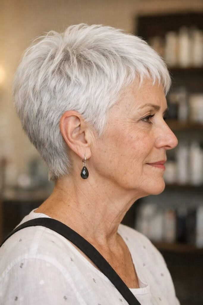5. Very Short Silver Pixie Cut with Fine Texture