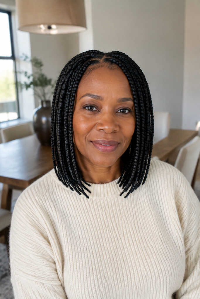 6. Classic Center-Parted Box Braid Bob