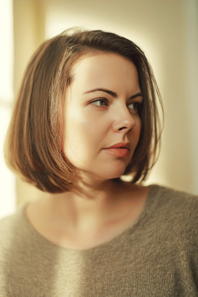 6. Classic Rounded Soft Brunette Bob