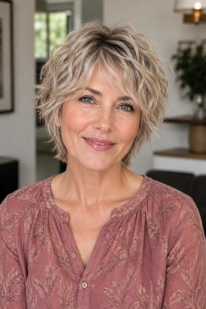 6. Layered Ash Blonde Shag Bob