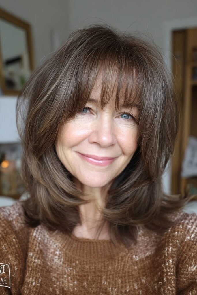 6. Natural Ash Brown Medium Cut with Light Wispy Fringe