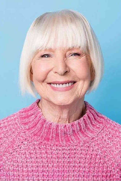 6. Platinum Blunt French Bob with Straight Bangs