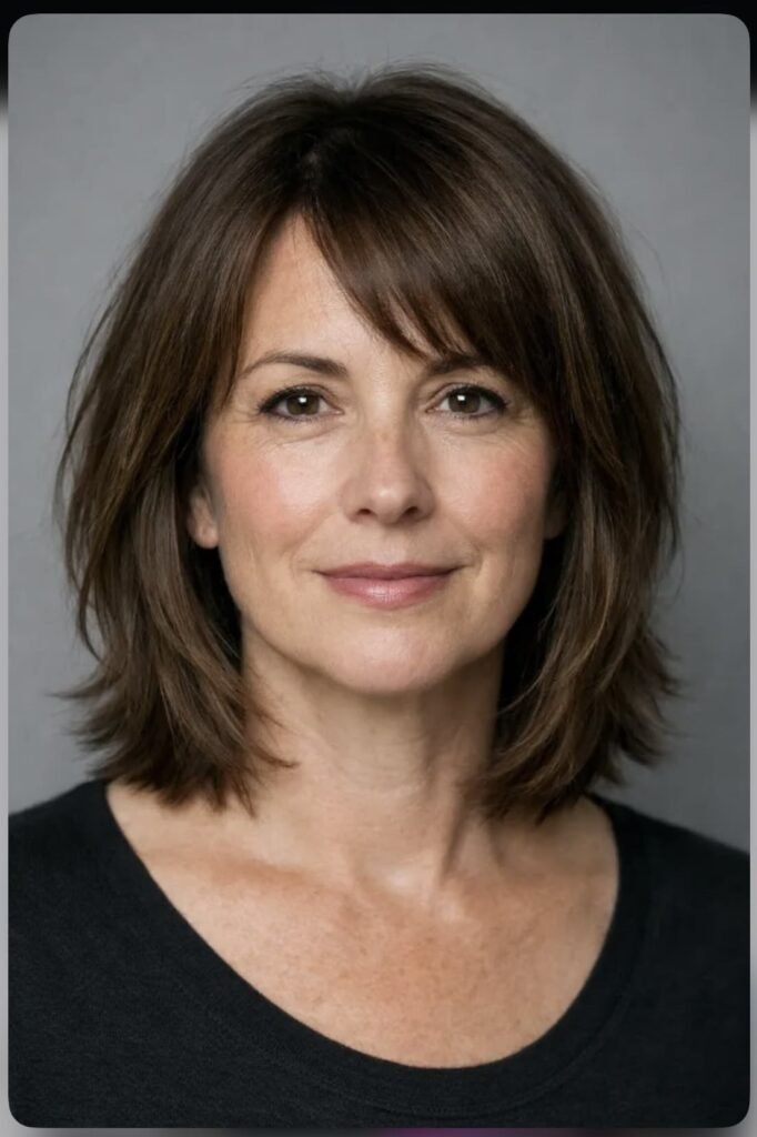 6. Shoulder-Length Tousled Layers with Side Bangs