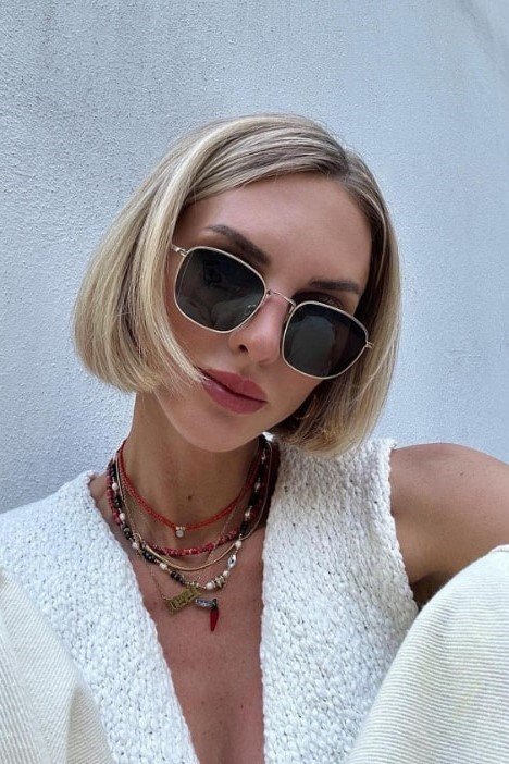 6. Sleek Blonde Chin-Length Bob with Side Part
