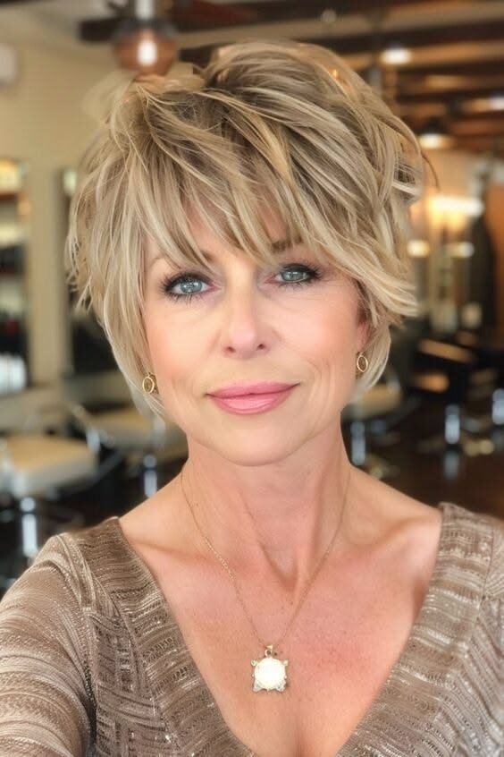 6. Voluminous Blonde Shag Cut with Side-Swept Bangs