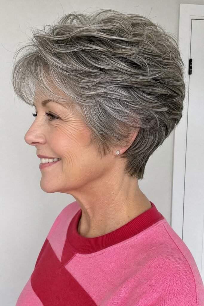6. Voluminous Salt-and-Pepper Layered Pixie Bob