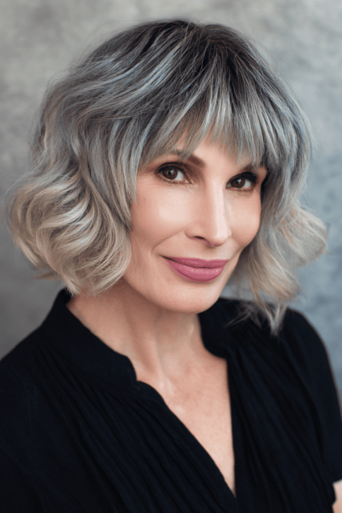 6. Wavy Silver Bob with Full Fringe