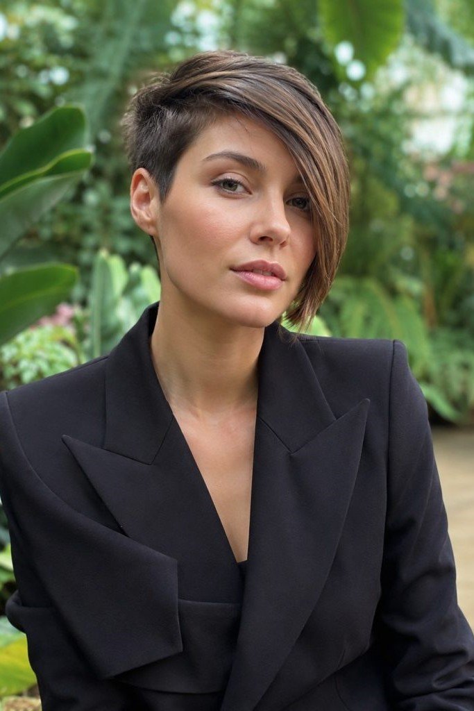 7. Asymmetrical Long Pixie Cut with Deep Side Part
