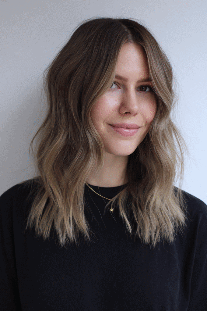 7. Beach Wave Ash Brown Lob with Center Part