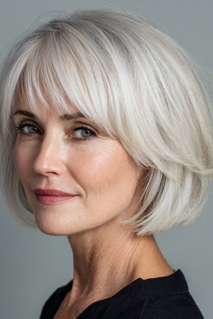 7. Classic Platinum Silver Bob with Side Fringe