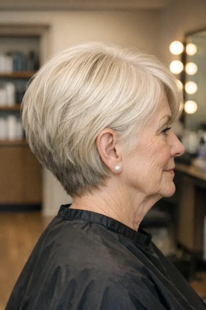 7. Classic Rounded Blonde Pixie Bob with Stacked Back