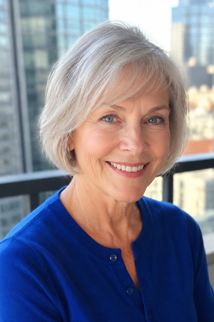 7. Classic Side-Swept Silver Bob
