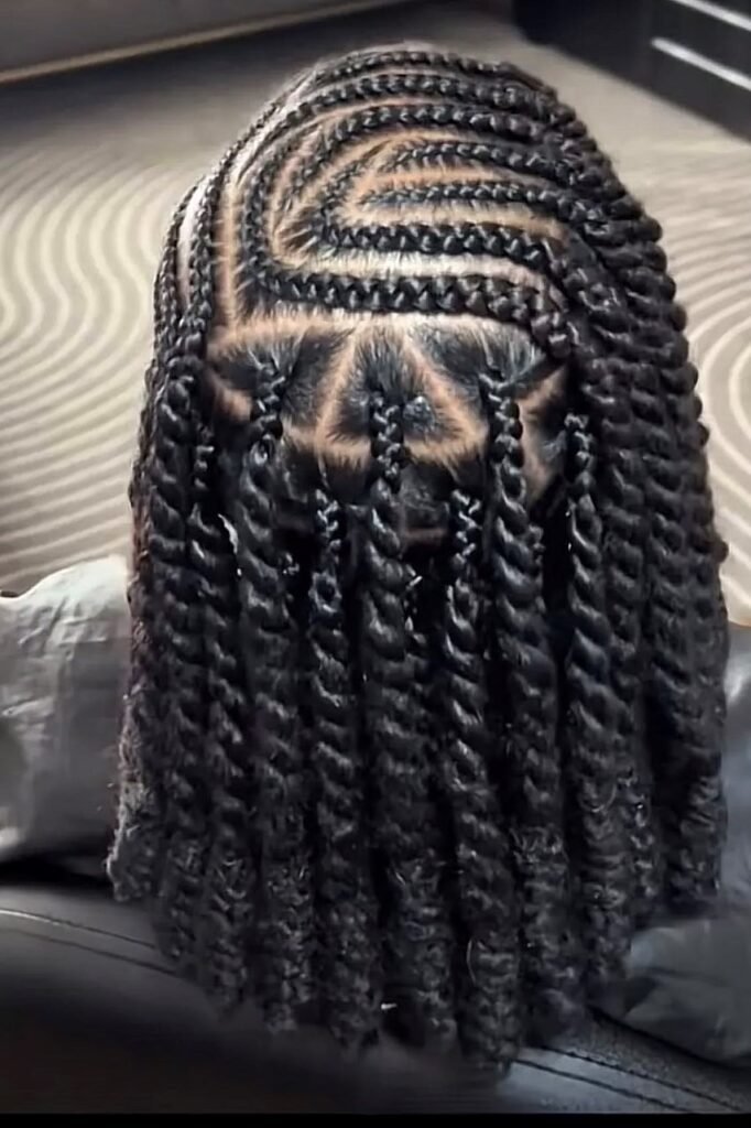 7. Geometric Parted Passion Twists with Curved Front Stitching