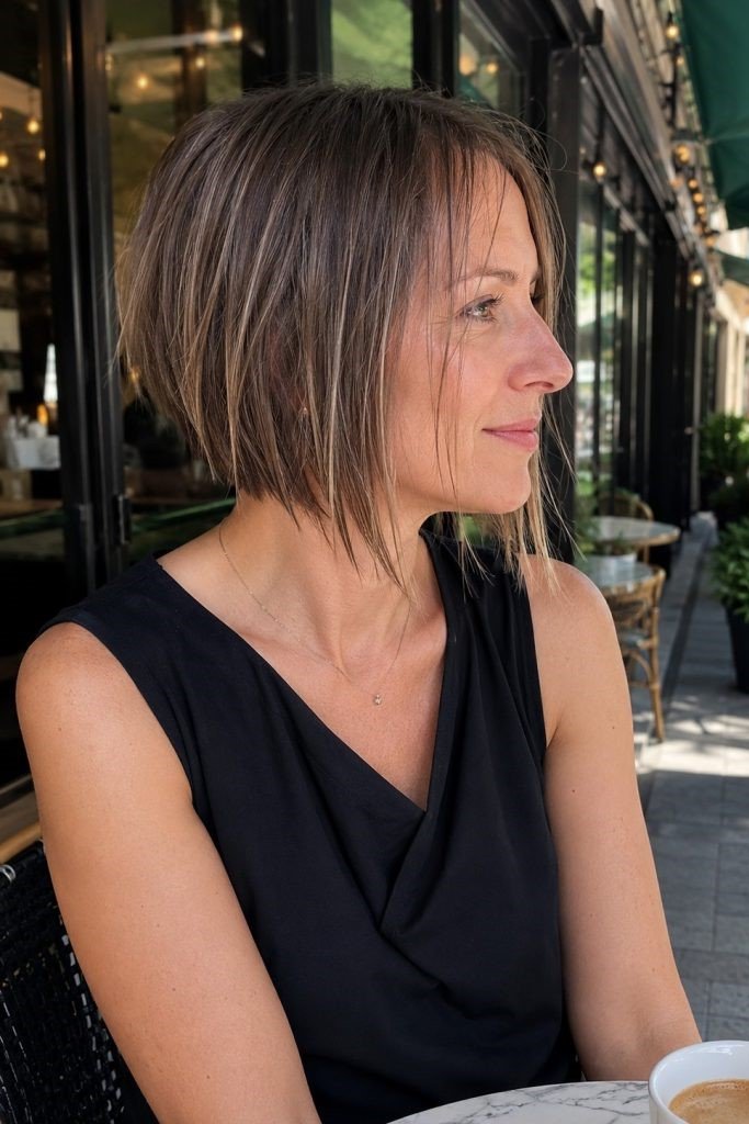 7. Inverted Fine-Hair Bob with Straight Piecey Layers