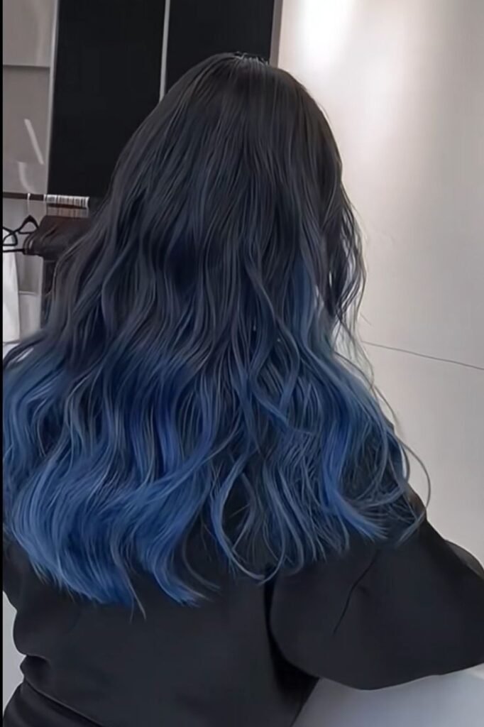 7. (Medium Length Dark Brown Hair with Bright Blue Balayage Ombre)