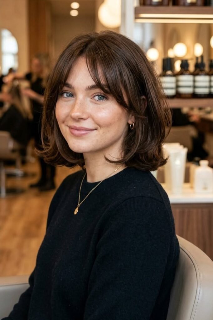 7. Rounded Classic Bob with Center-Parted Bangs