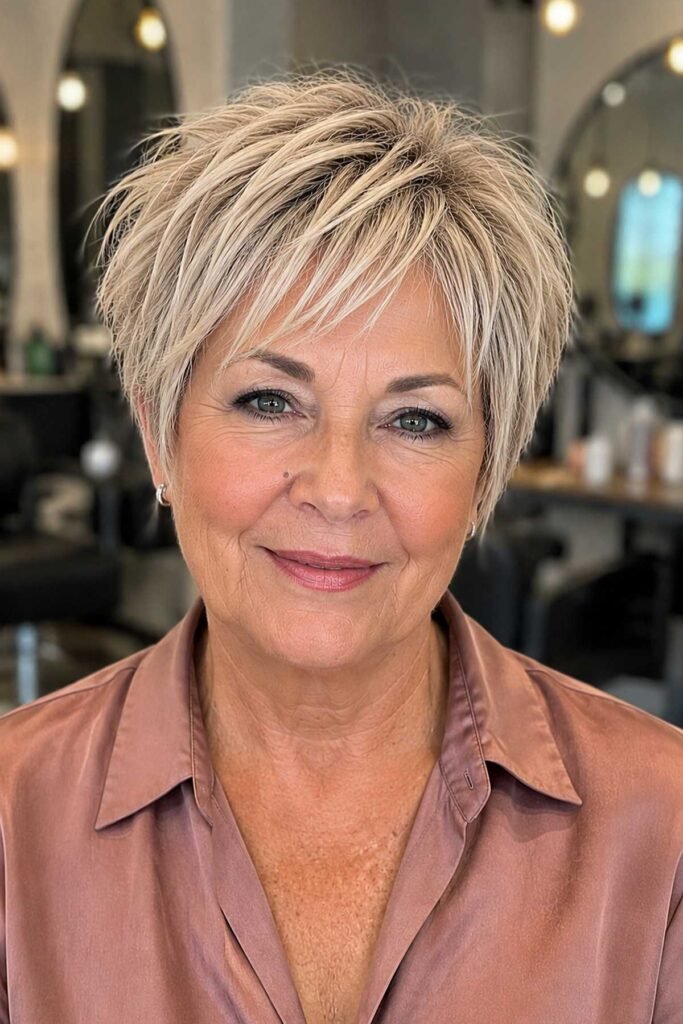7. Spiky Piecey Blonde Pixie Bob with Layered Crown
