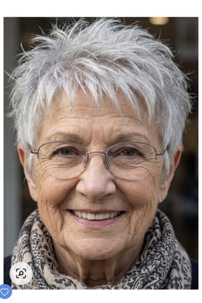 7. Spiky Silver Pixie Cut with Piecey Texture and Short Fringe