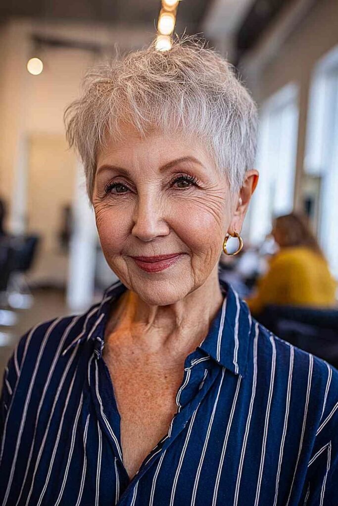 7. Textured Cropped Silver Pixie Cut