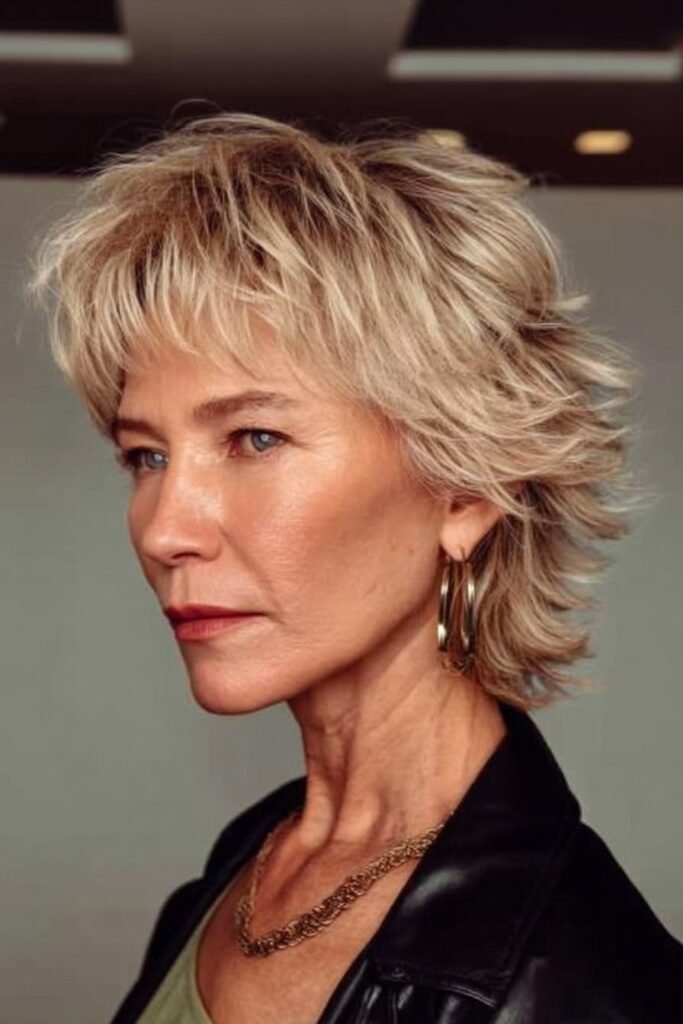 8. Edgy Blonde Shag with Tapered Neckline