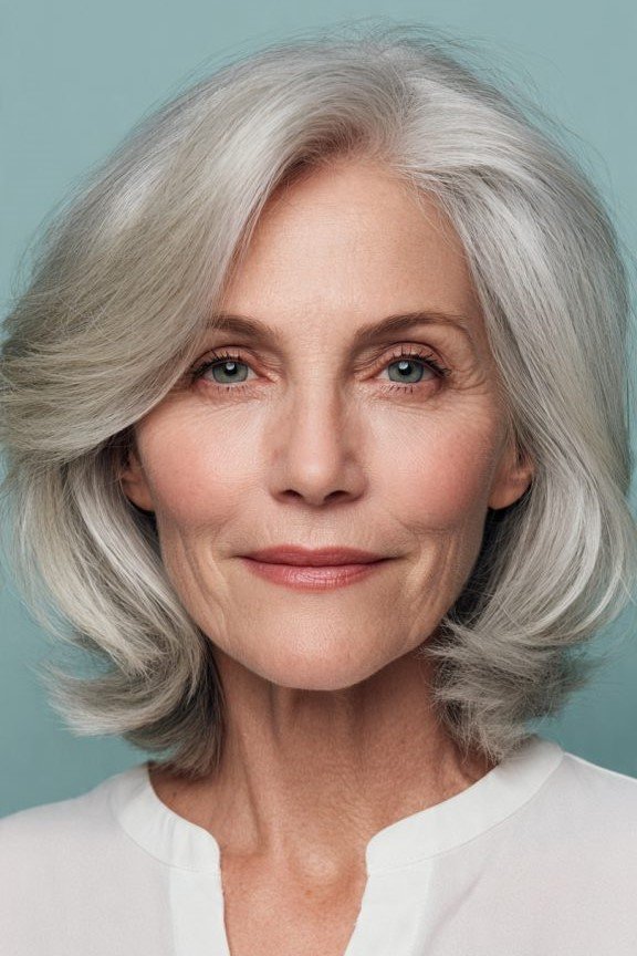 8. Feathered Soft Silver Layered Cut