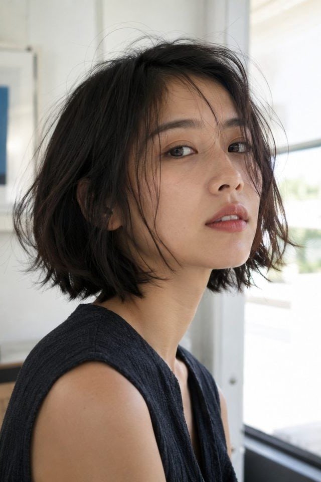 8. Messy Textured French Bob with Piecey Face-Framing Strands