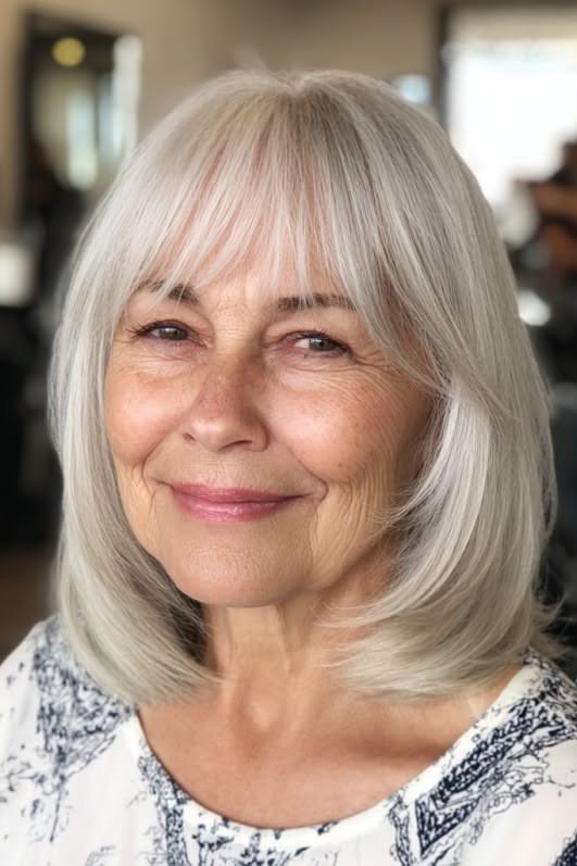 8. Rounded Shoulder-Length Cut with Soft Fringe