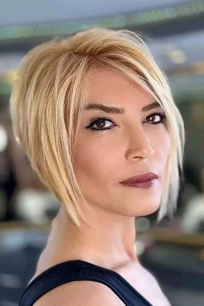 8. Sharp Asymmetrical Blonde Bob with Deep Side Sweep