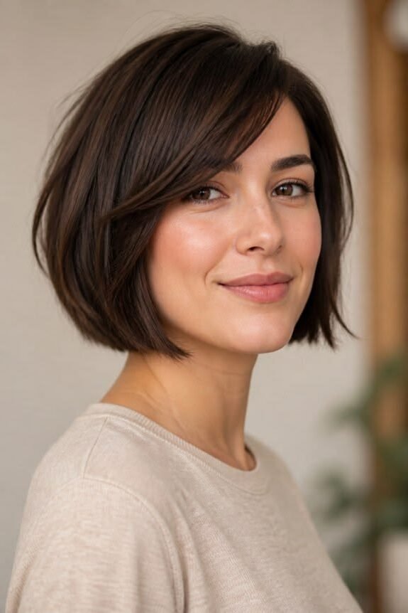 8. Sleek Dark Chocolate Bob with Deep Side Part