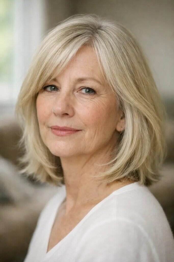 8. Soft Layered Collarbone Cut with Side Fringe