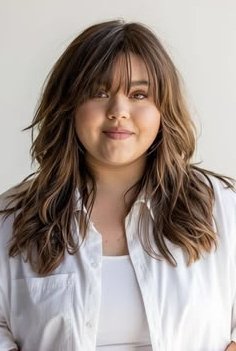 8. Texturized Wavy Hair with Shaggy Wispy Bangs